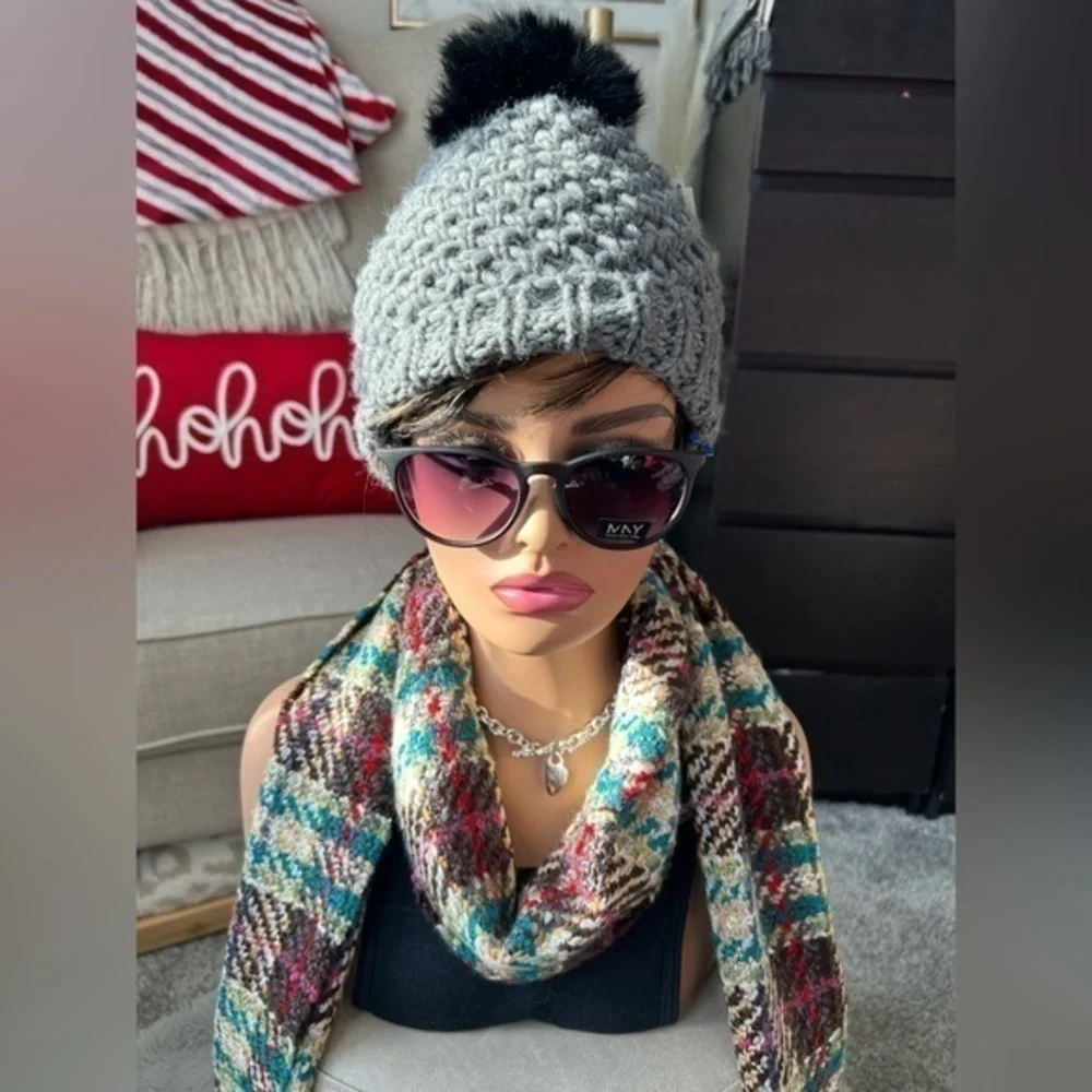 ❄️NWT CAPPELLIFICIO FIORENTINO GRAY WOOL/ALPACA beanie Fur Pom Pom KNIT HAT